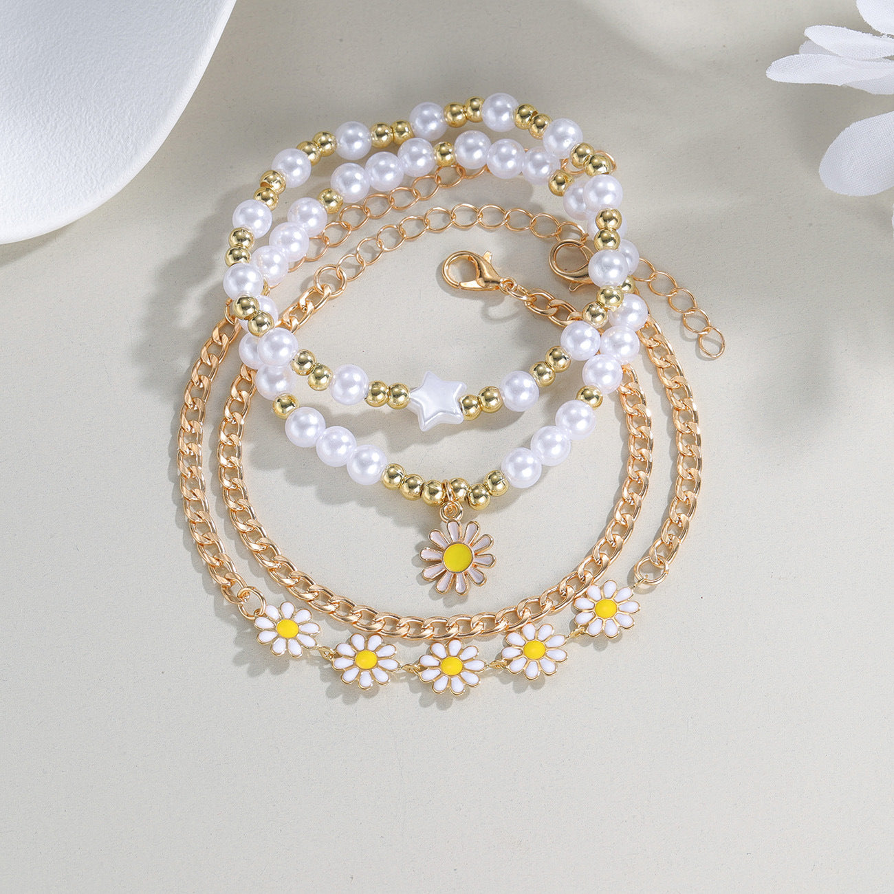 Ethereal Orbit Daisy pearl Bracelet