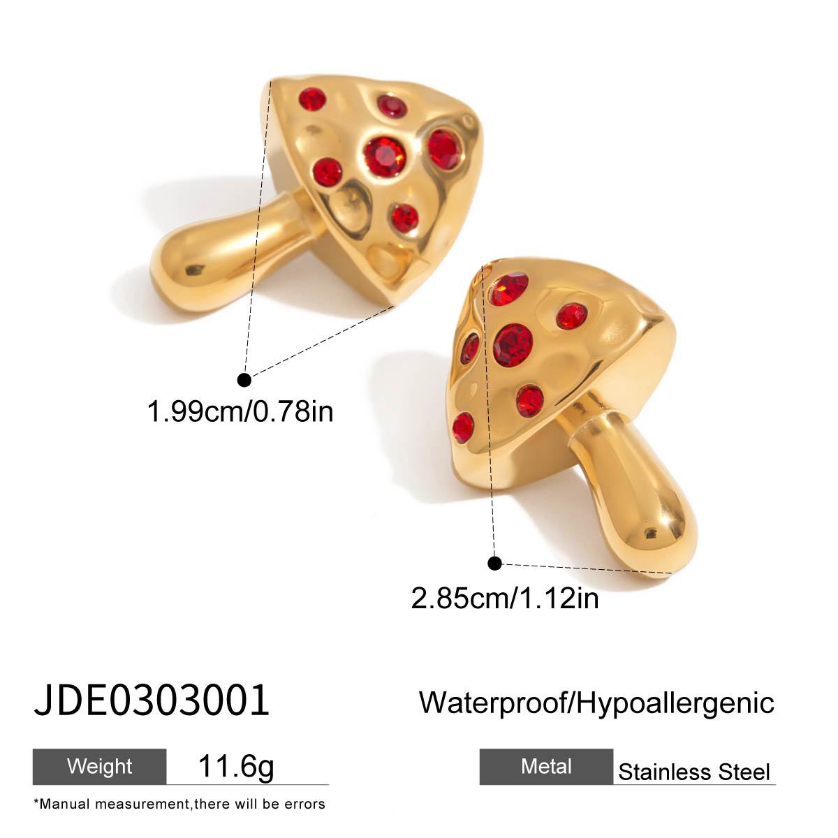 Inlaid Zircon Niche Design Mushroom Titanium Steel No Fading Earrings