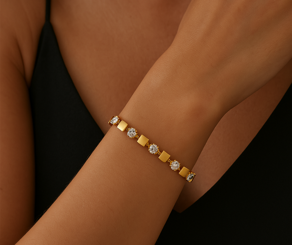 Zara Beaded Gold Stainless Steel Bracelet