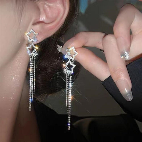 Aqua Drop Tassel Earrings