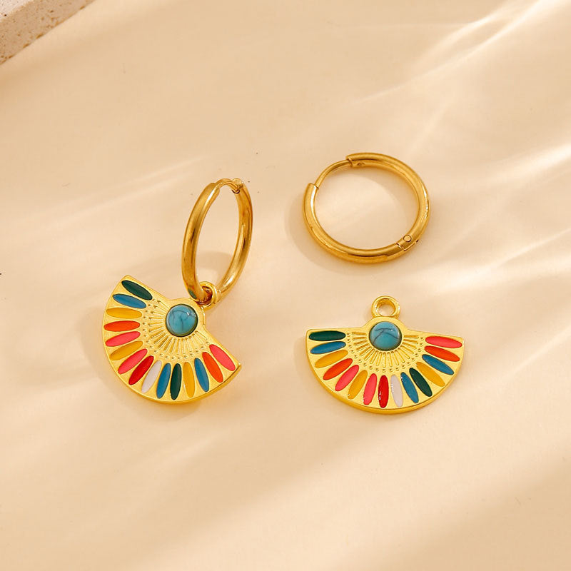 Oil Dripping Color Fan-shaped Circle Stitch Earrings