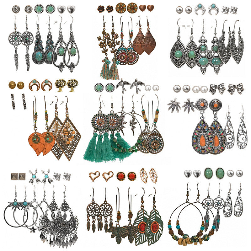 Bohemian Ethnic Exquisite Water Drop Leaves Lovely Electroplated Beaded Earrings