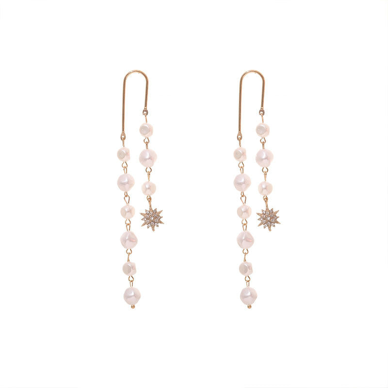 Glacia American Style Long Tassel Pearl Chain Earrings