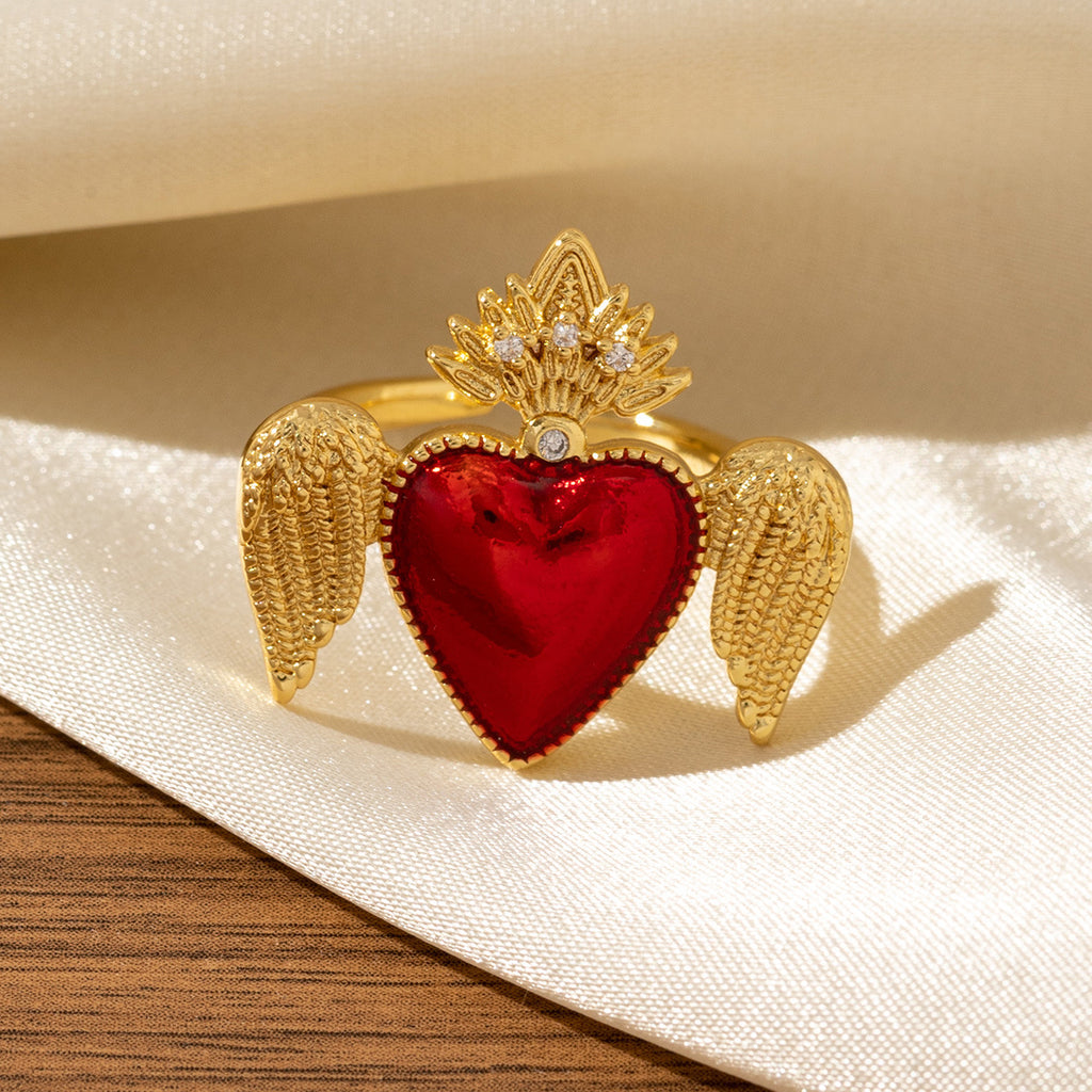 Red Heart-Shaped Oil-Drip Wing Rings