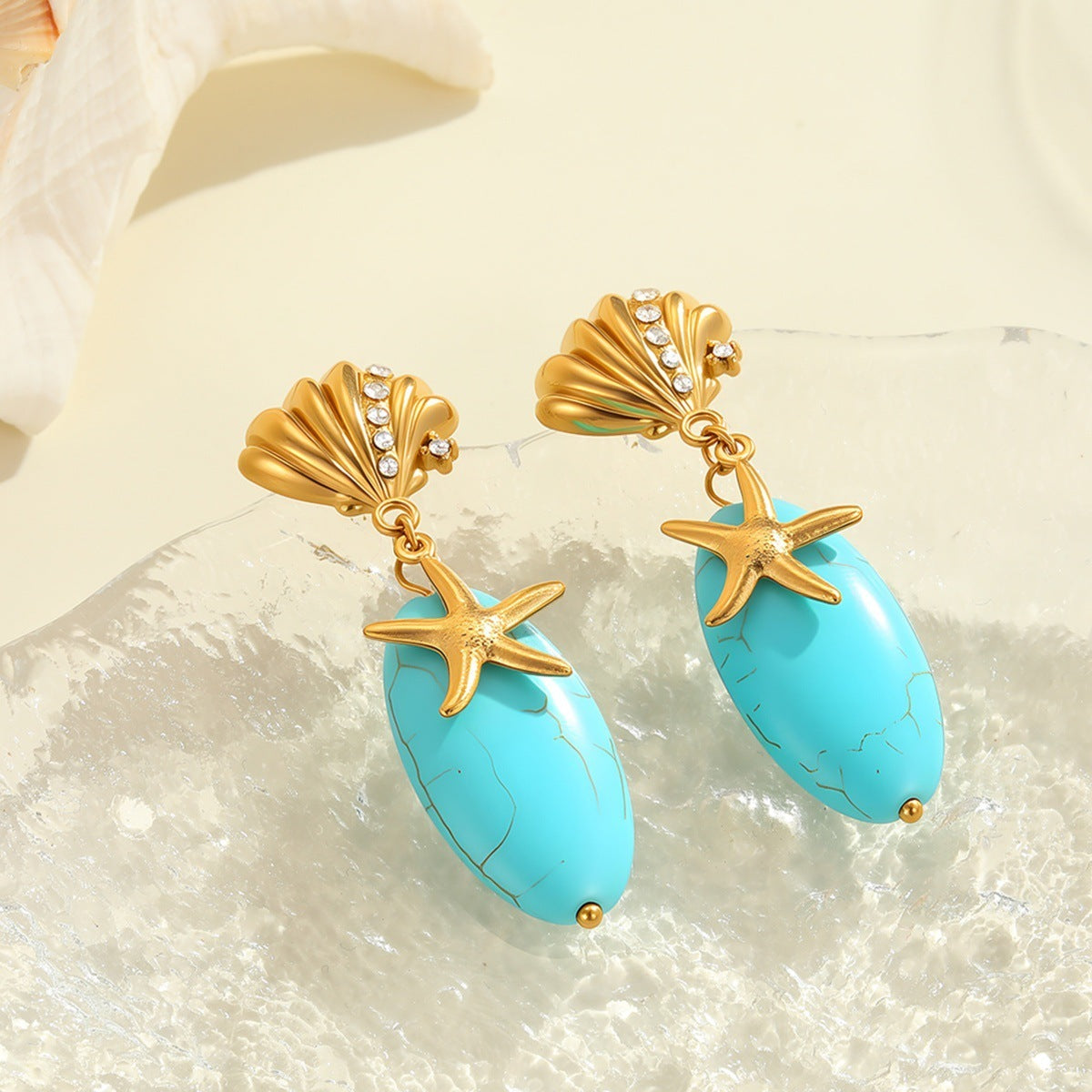 Natural Turquoise Stone Drop Earrings