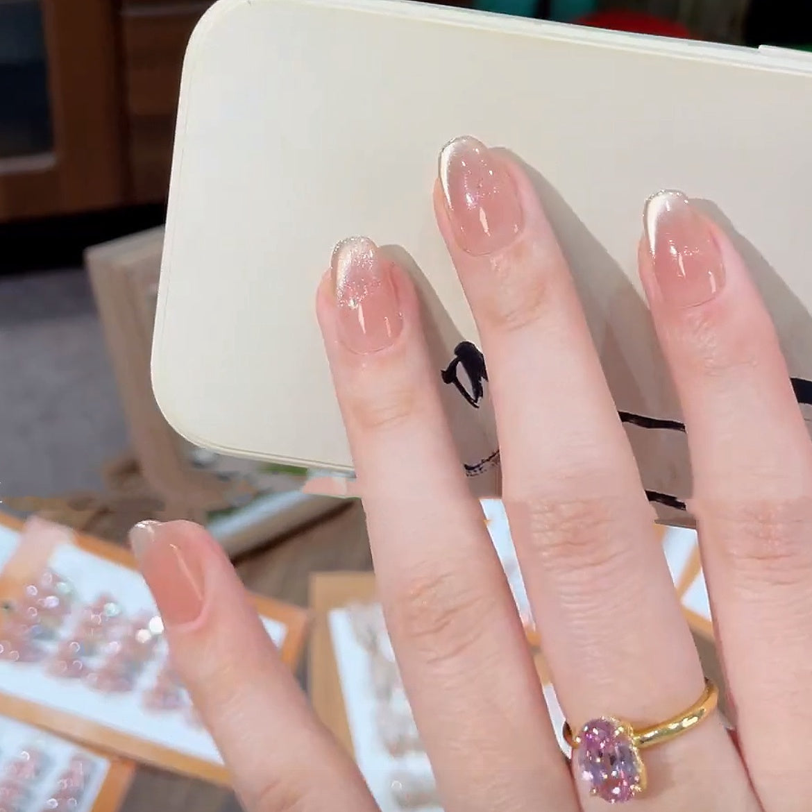 Advanced Nude Cat Eye Acrylic Nails