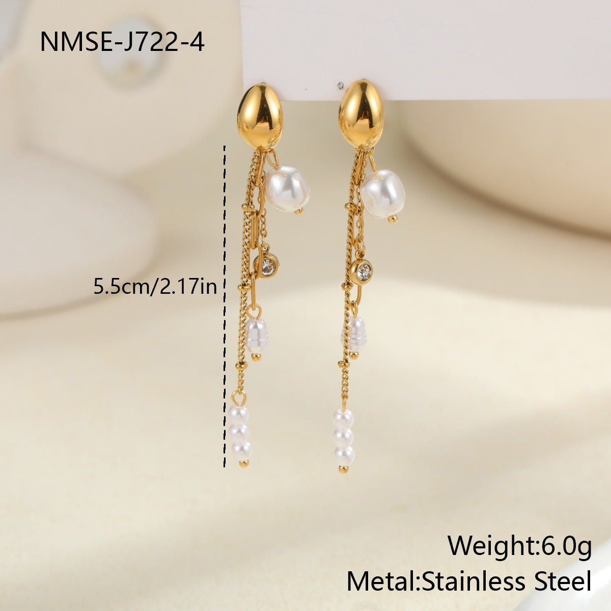 Long Tassel Pearl Earrings in Stainless Steel