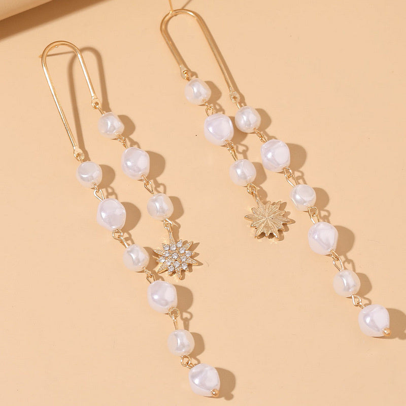Glacia American Style Long Tassel Pearl Chain Earrings