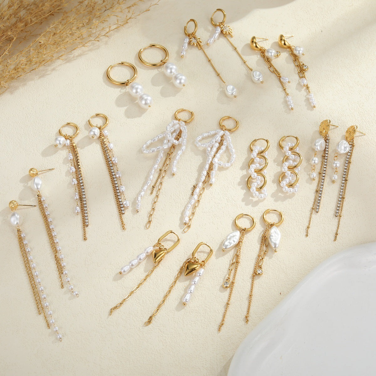 Long Tassel Pearl Earrings in Stainless Steel