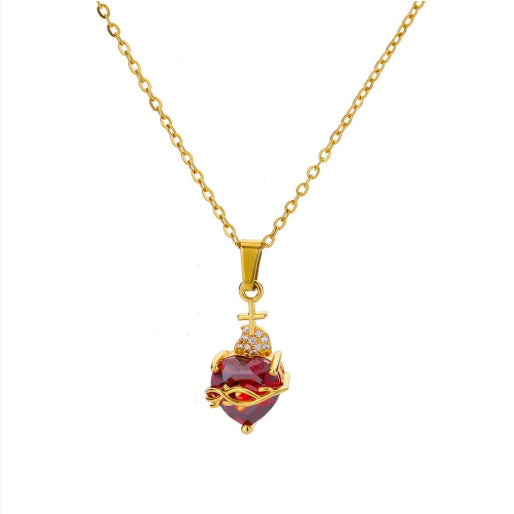 Crimson Cross Heart Necklace