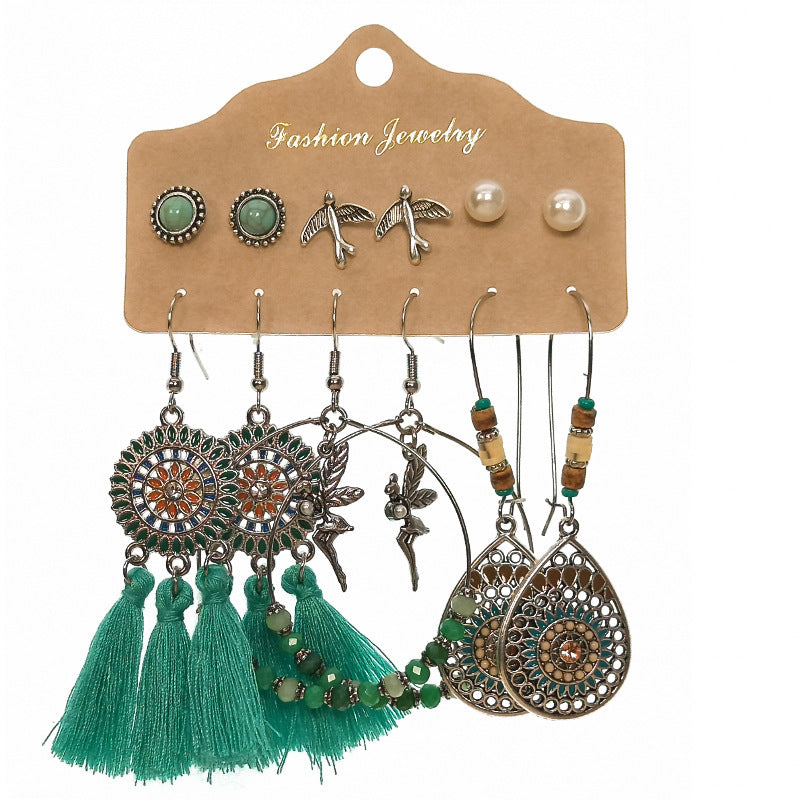 Bohemian Ethnic Exquisite Water Drop Leaves Lovely Electroplated Beaded Earrings