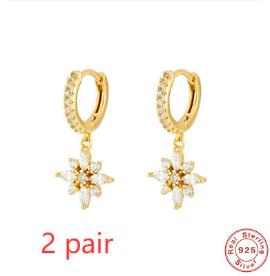 Gardenia S925 Sterling Silver Diamond Snowflake Pendant Earrings