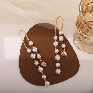 Glacia American Style Long Tassel Pearl Chain Earrings