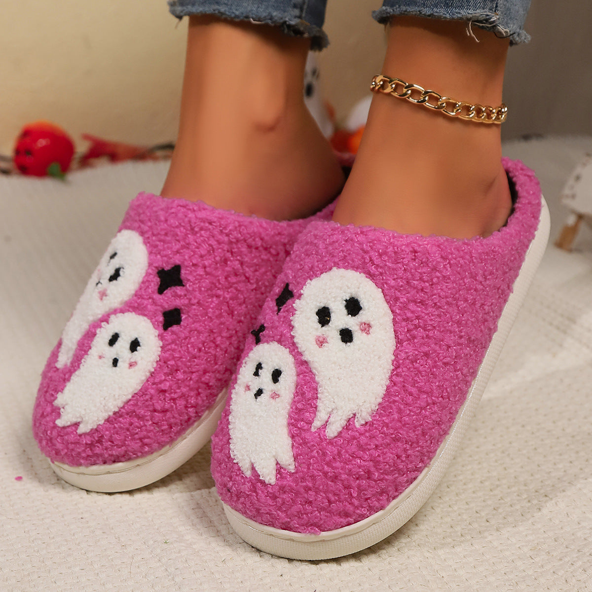 Halloween Cartoon Ghost Cotton Slippers For Women
