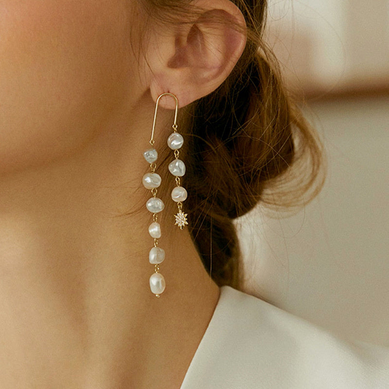 Glacia American Style Long Tassel Pearl Chain Earrings