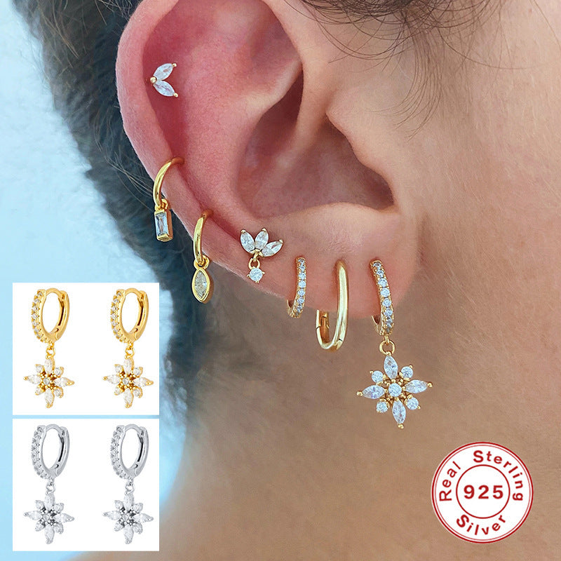Gardenia S925 Sterling Silver Diamond Snowflake Pendant Earrings