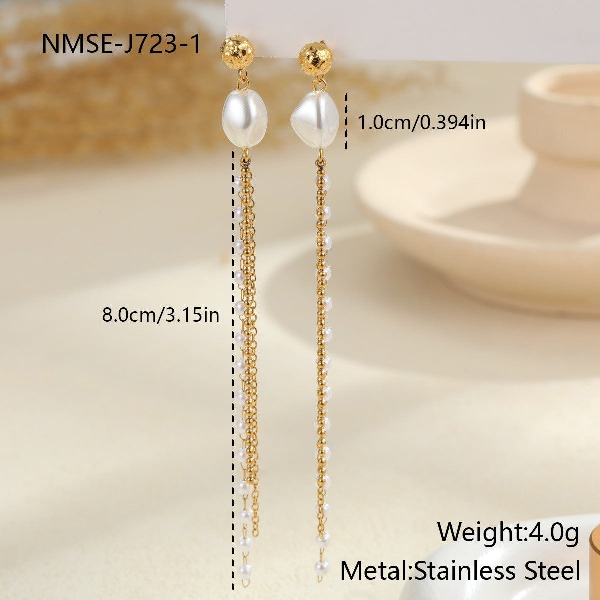 Long Tassel Pearl Earrings in Stainless Steel