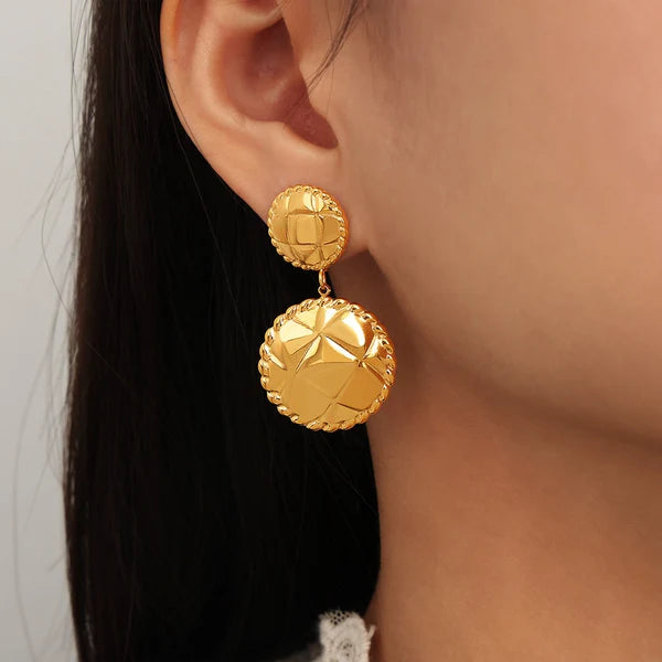Stellina Round Stainless Steel Gold Earrings